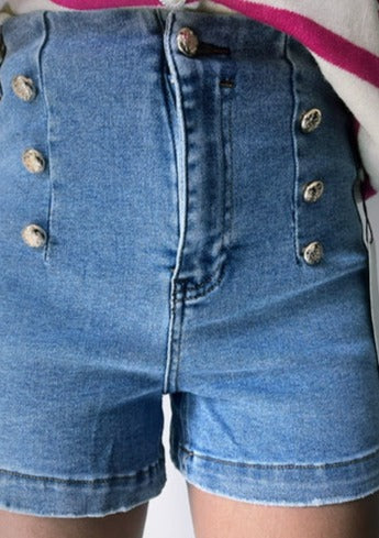Short en jeans boutons doré taille haute
